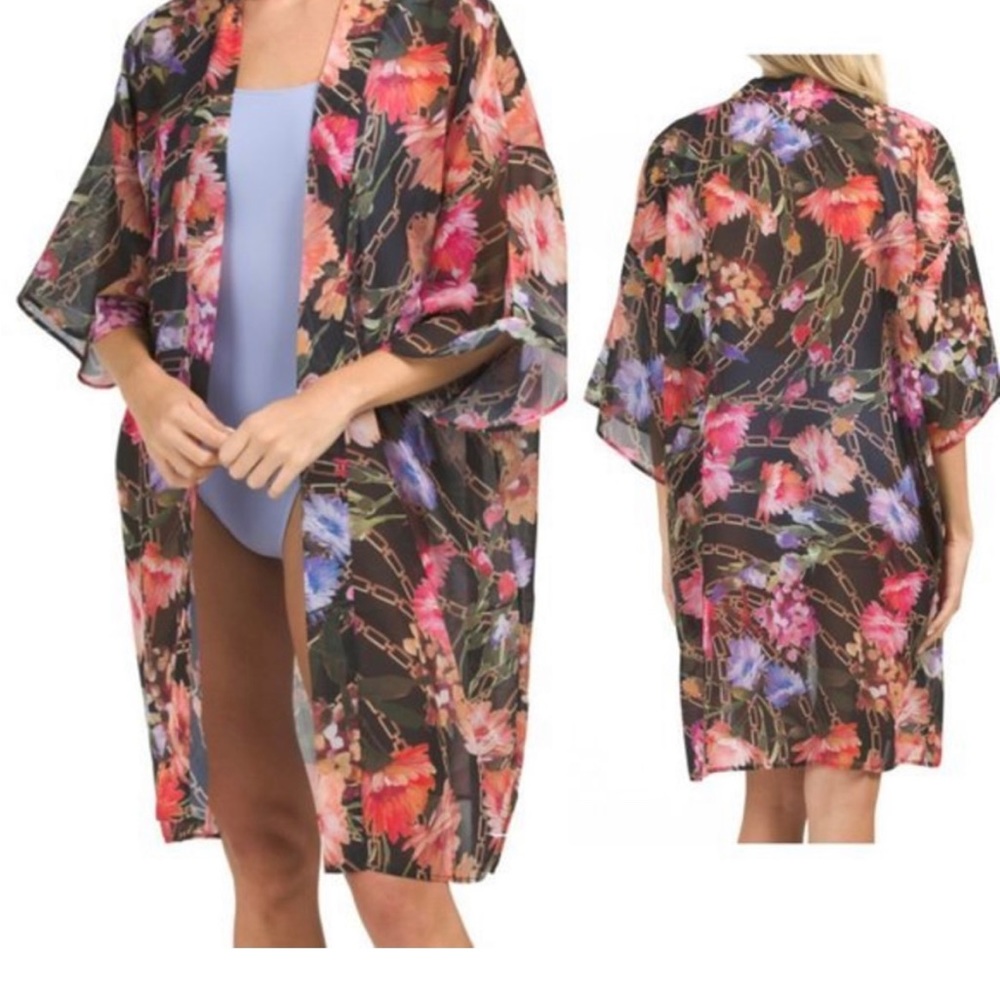 Gottex Floral Chiffon Open Kimono Cover Up “Spring” Collection Size S MSRP $148